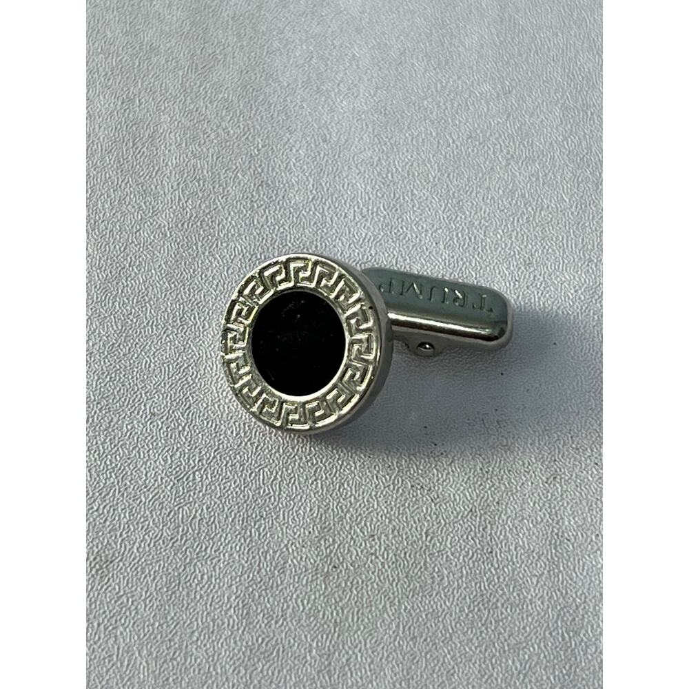 Trump Brand Greek Key Black Enamel Cufflink Silver Tone Single Replacement